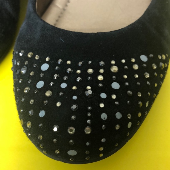 BCBG Generation Black Trinity Suede Sparkly Wedge Pumps Size 8.5 - Picture 6 of 13